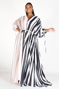 2 Tone Stripe Long Sleeve Oversized Maxi Dress