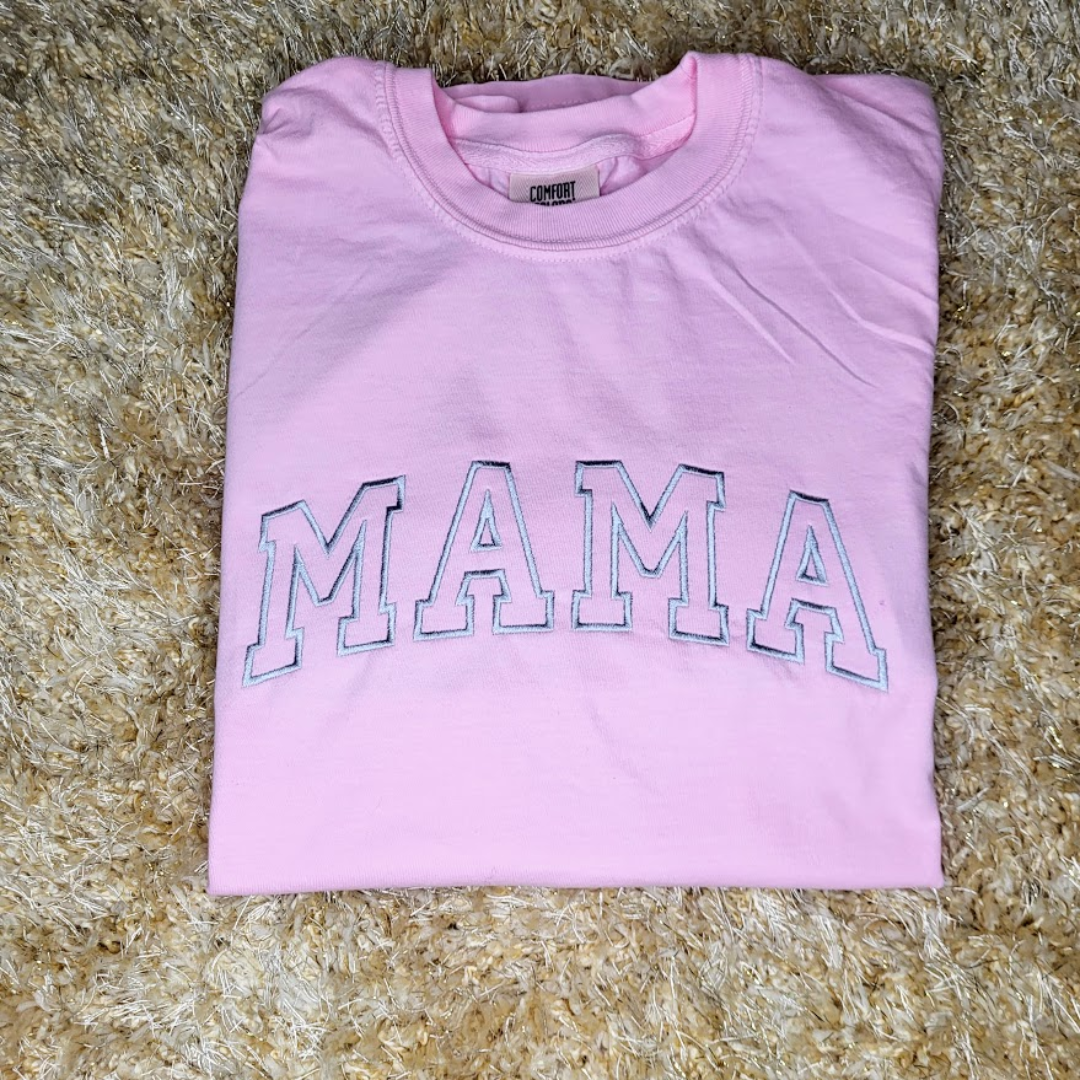 Comfort Color Mama Embroidered T-shirt, Garment Dyed T Shirt, Custom Embroidered, Personalized T-shirt