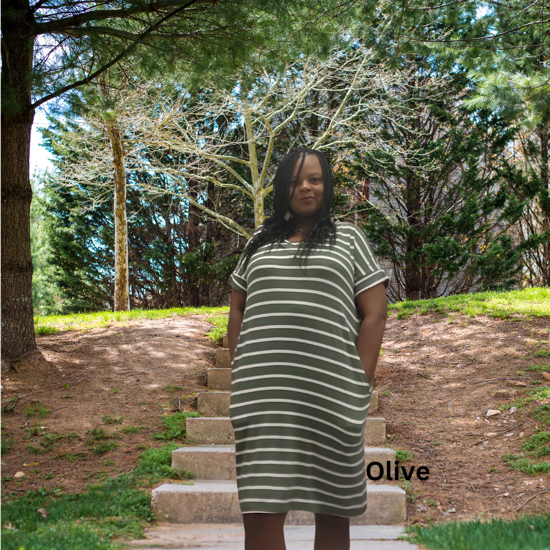 Striped V-Neck Pocket Dress