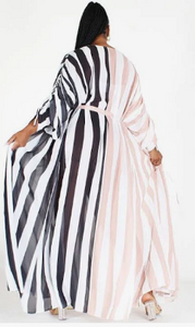 2 Tone Stripe Long Sleeve Oversized Maxi Dress