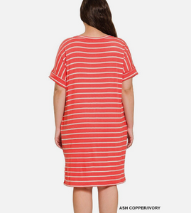 Striped V-Neck Pocket Dress