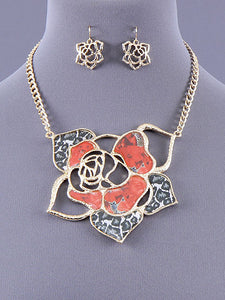 Animal Print Rose Necklace Set