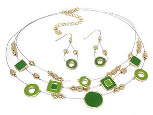 Triple Strands Round and Square Metal Disk Necklace Set