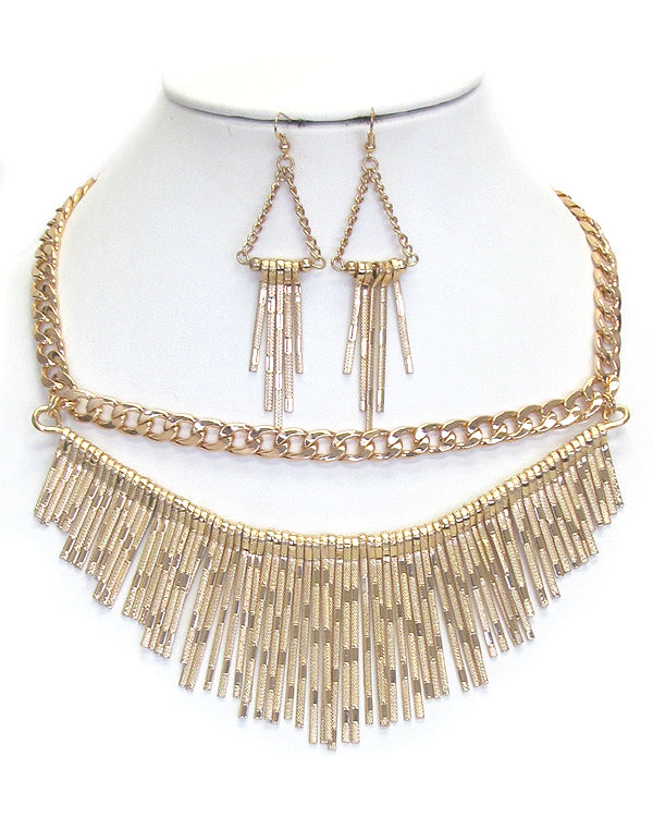 Two Layer Tassel Drop Necklace Set