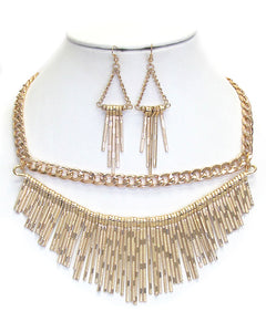 Two Layer Tassel Drop Necklace Set